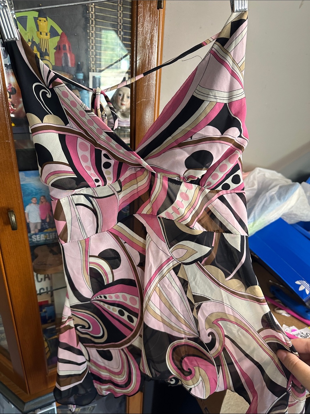 Poetry Pink and Black Swirl Print Mini Cami Top